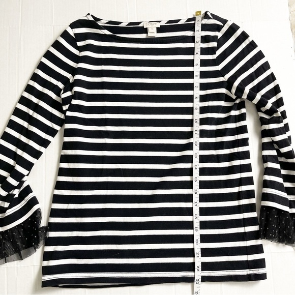 J CREW Women's Tulle Cuffed Stripe Black White Top - XXS - Picture 9 of 11